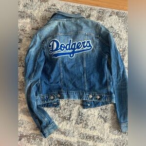 denim jacket with Dodger patch